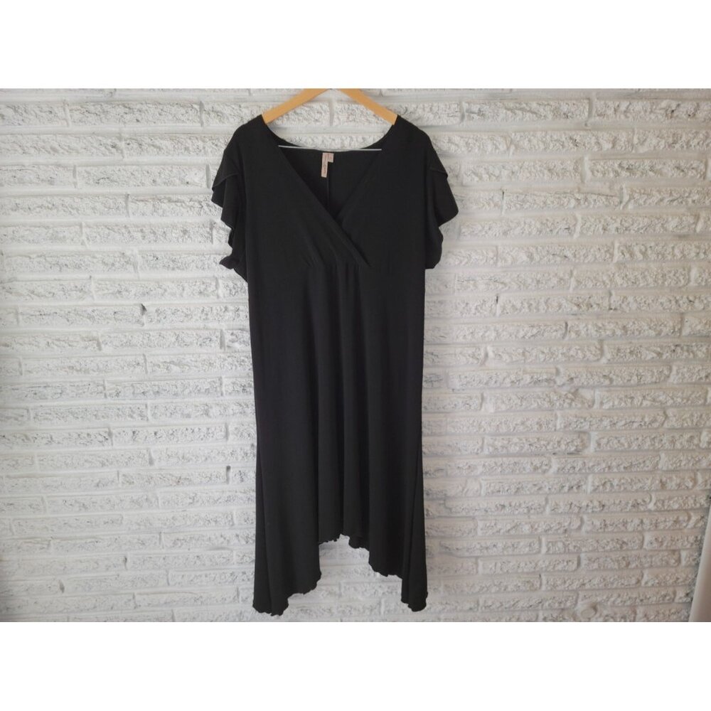 Susan Lawrence 2X Plus Black Shift Dress Asymmetric Hem V-Neck BLA103E
